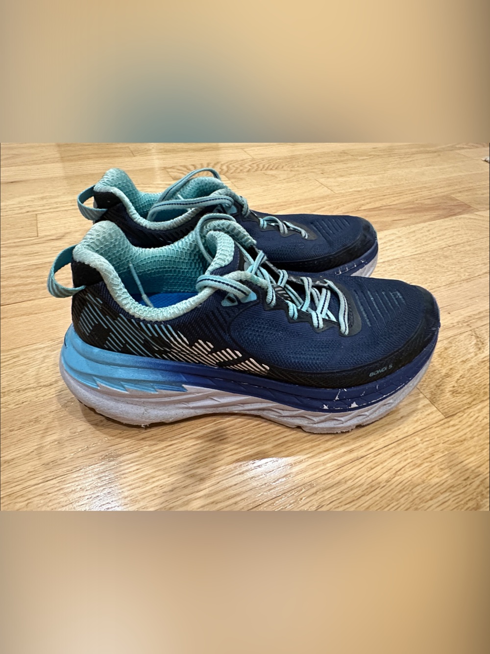 Hoka One Clifton Women's Running Shoes in Navy and Teal 5.5